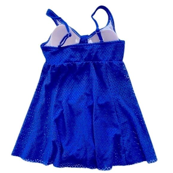 Swim Solutions Swimdress Size 8 Swimsuit Crochet Bow Tummy Control Blue NEW $109 - Picture 7 of 11